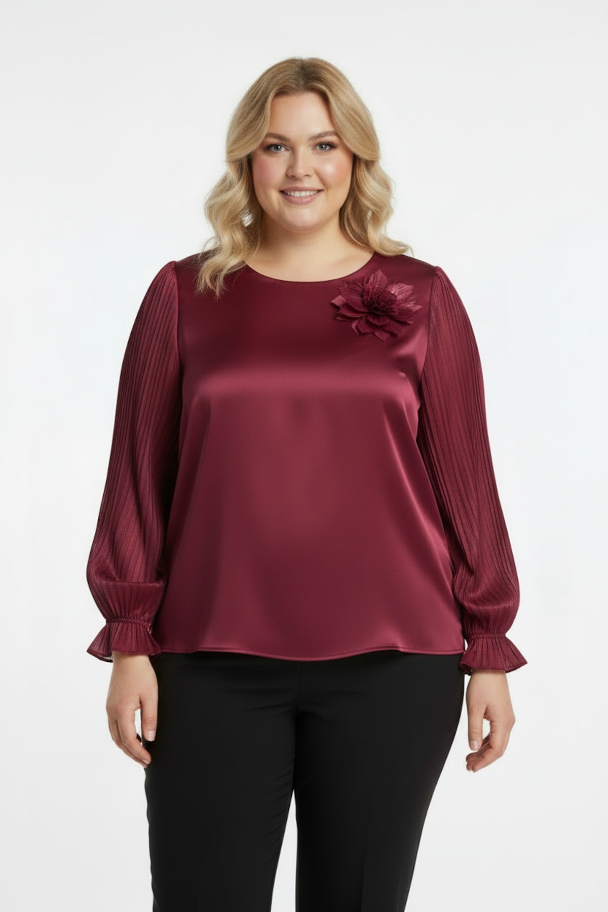 Blouse Met Bloemkraag — Bordeaux (Grote Maten)
