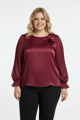 Blouse Col À Fleurs Grande Taille — Bordeaux