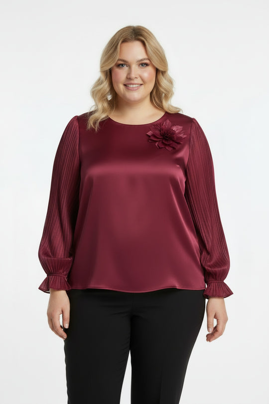 Blouse Met Bloemkraag — Bordeaux (Grote Maten)
