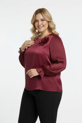 Blouse Col À Fleurs Grande Taille — Bordeaux