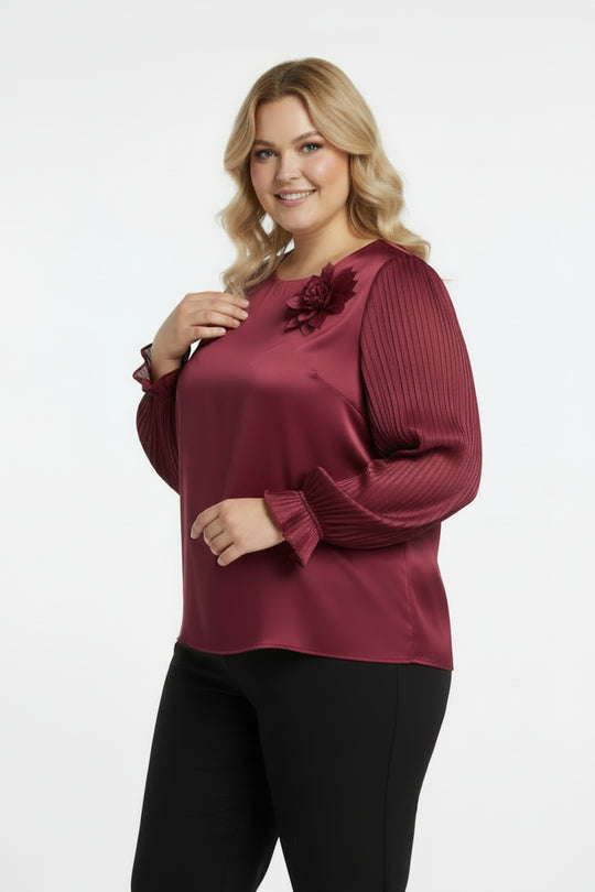 Blouse Met Bloemkraag — Bordeaux (Grote Maten)