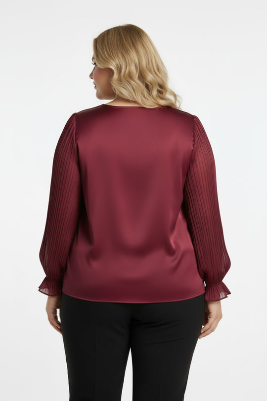 Blouse Met Bloemkraag — Bordeaux (Grote Maten)