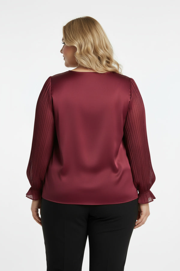 Blouse Met Bloemkraag — Bordeaux (Grote Maten)