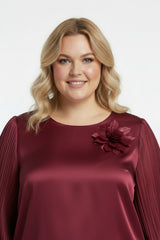 Blouse Col À Fleurs Grande Taille — Bordeaux