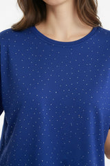 T‑Shirt Met Afgeronde Zoom En Steentjes — Donkerblauw