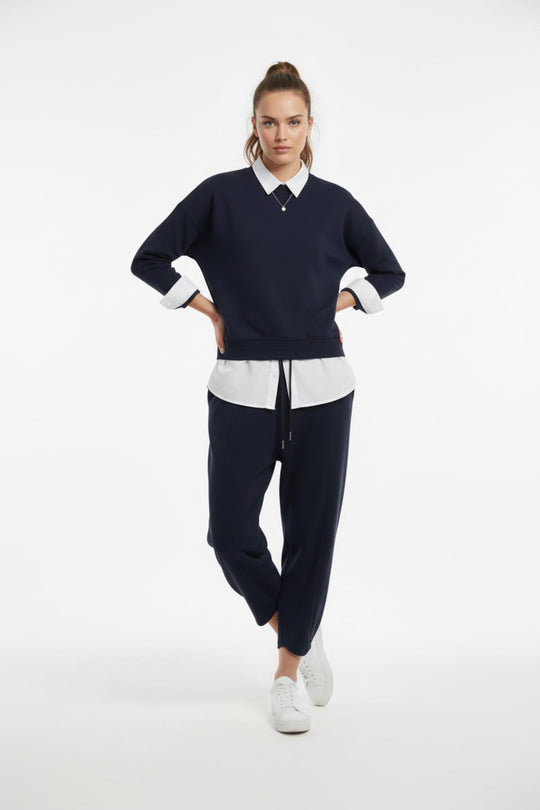 Wijde Broek Met Pijpdetails — Marineblauw