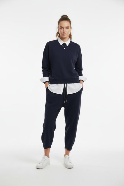 Wide‑Leg Trousers With Hem Detailing — Navy
