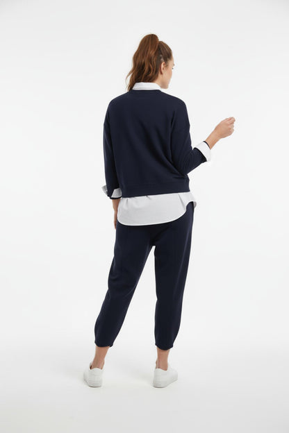 Wide‑Leg Trousers With Hem Detailing — Navy