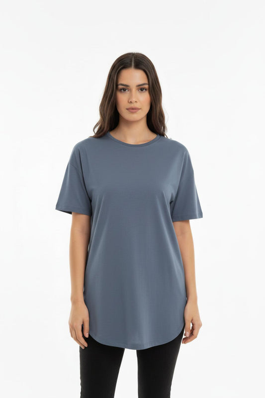 Two‑Ply Oval‑Hem T‑Shirt — Charcoal