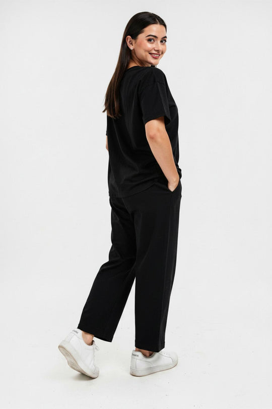 Dames T - Shirtset Met Berenborduursel — Zwart