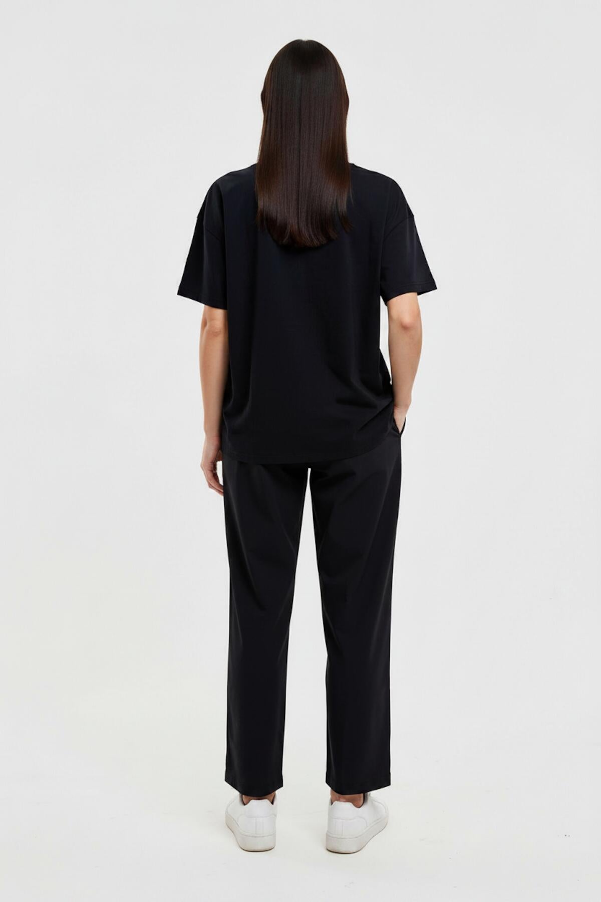 Dames T - Shirtset Met Berenborduursel — Zwart