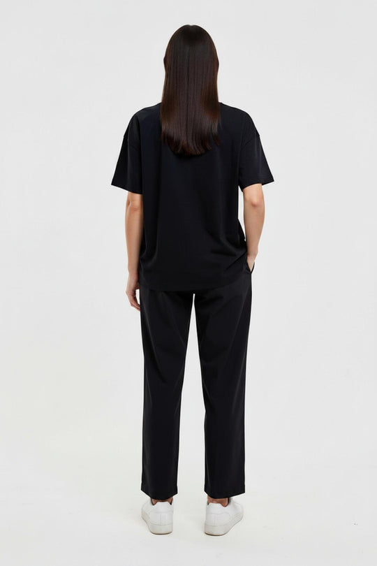 Dames T - Shirtset Met Berenborduursel — Zwart