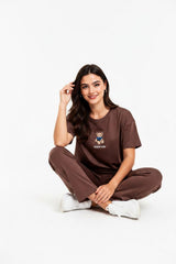 Ensemble T - Shirt Brodé Ours — Marron