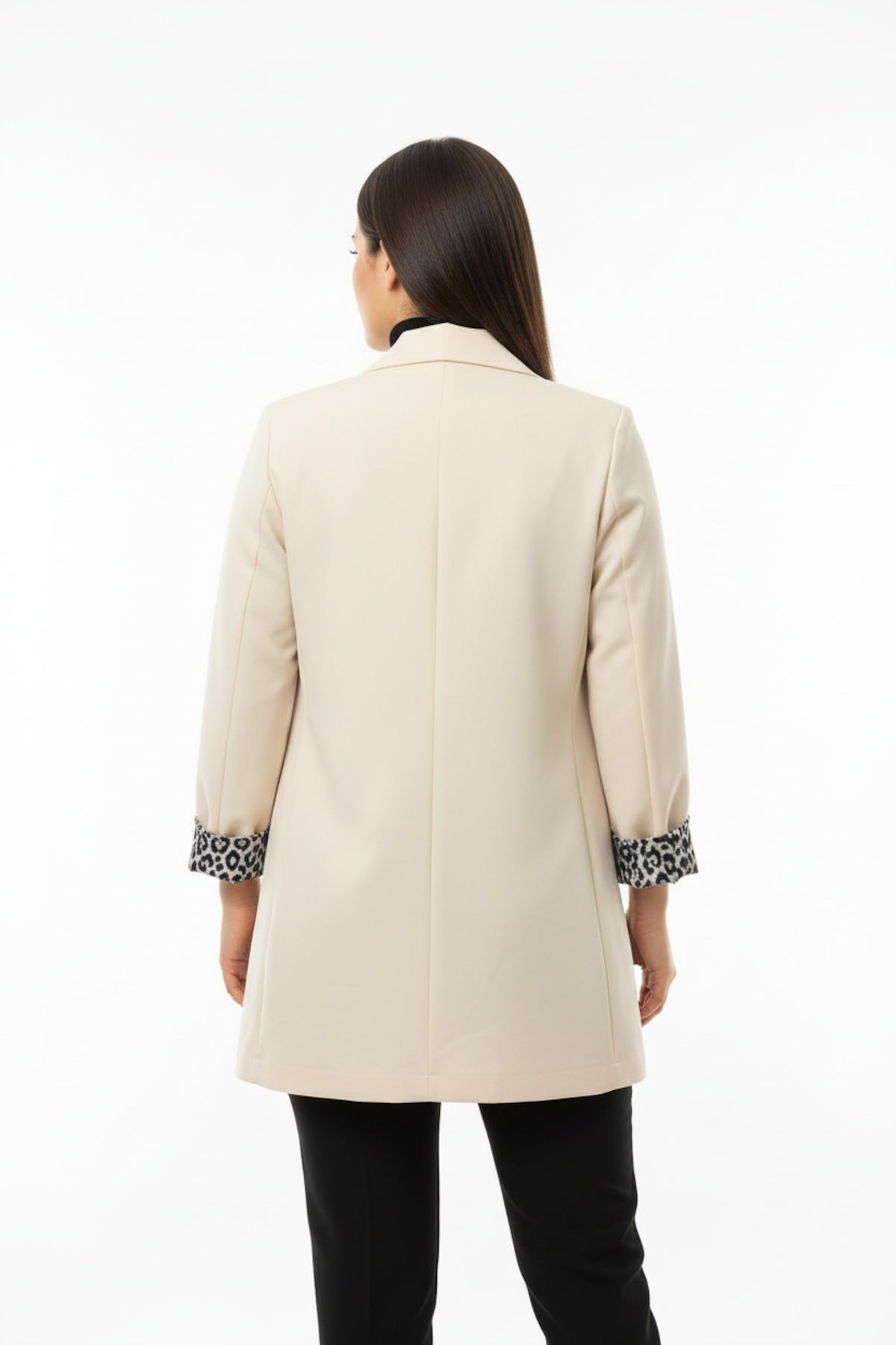 Kadın İçi Leoparlı Blazer Ceket  Krem