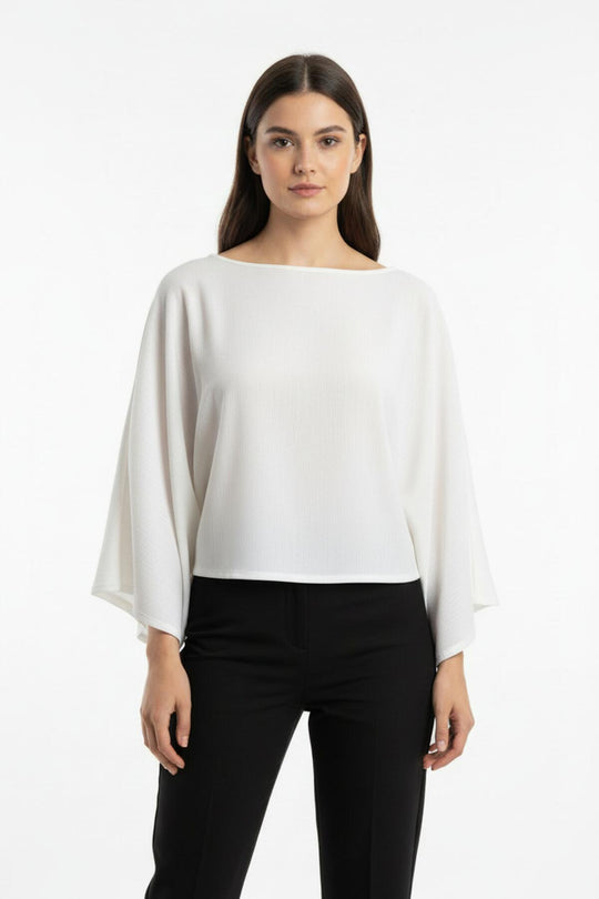 Blouse Met Vleermuismouwen En Boothals — Wit