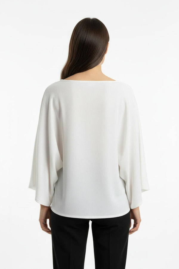 Blouse Met Vleermuismouwen En Boothals — Wit