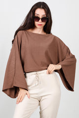 Blouse À Manches Chauve‑Souris Et Encolure Bateau — Marron
