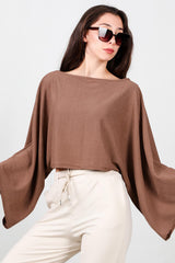 Blouse À Manches Chauve‑Souris Et Encolure Bateau — Marron