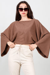 Blouse À Manches Chauve‑Souris Et Encolure Bateau — Marron