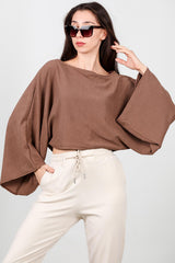 Blouse À Manches Chauve‑Souris Et Encolure Bateau — Marron