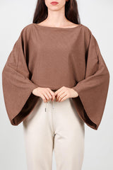 Blouse À Manches Chauve‑Souris Et Encolure Bateau — Marron