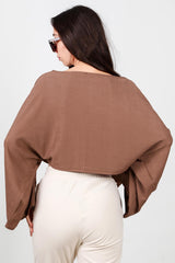 Blouse À Manches Chauve‑Souris Et Encolure Bateau — Marron