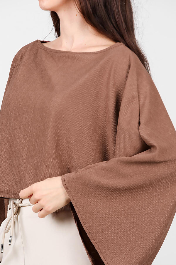 Blouse Met Vleermuismouwen En Boothals — Bruin