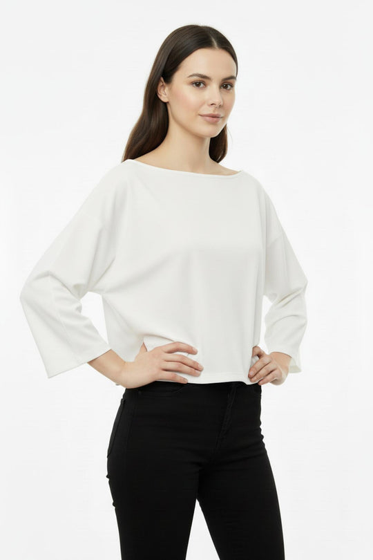 Blouse Met Laag Aangezette Schouders En Wijde Pasvorm — Ecru