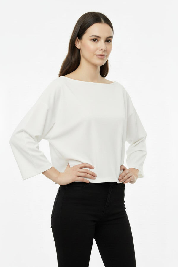 Blouse Met Laag Aangezette Schouders En Wijde Pasvorm — Ecru