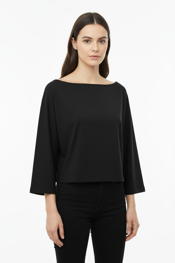Blouse Met Laag Aangezette Schouders En Wijde Pasvorm — Zwart