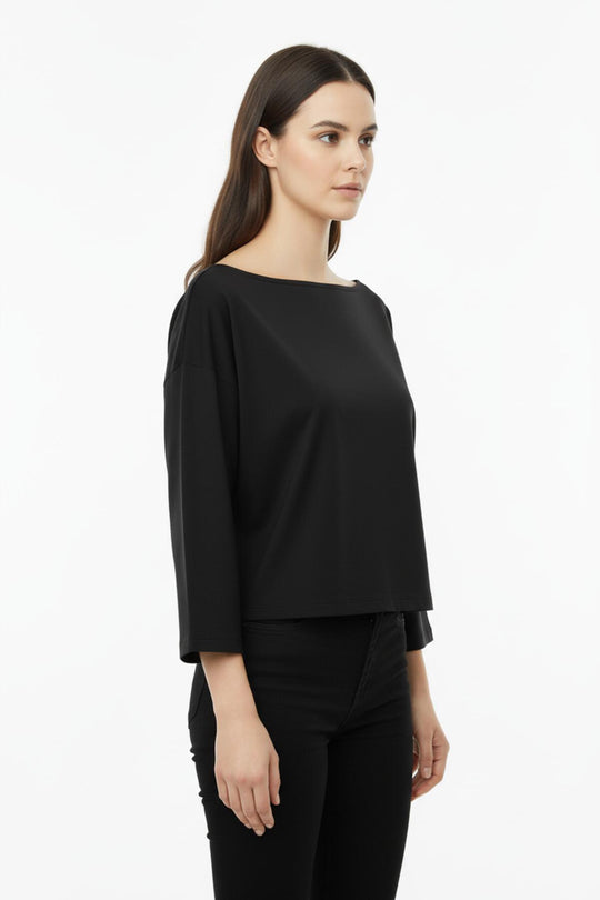 Blouse Met Laag Aangezette Schouders En Wijde Pasvorm — Zwart