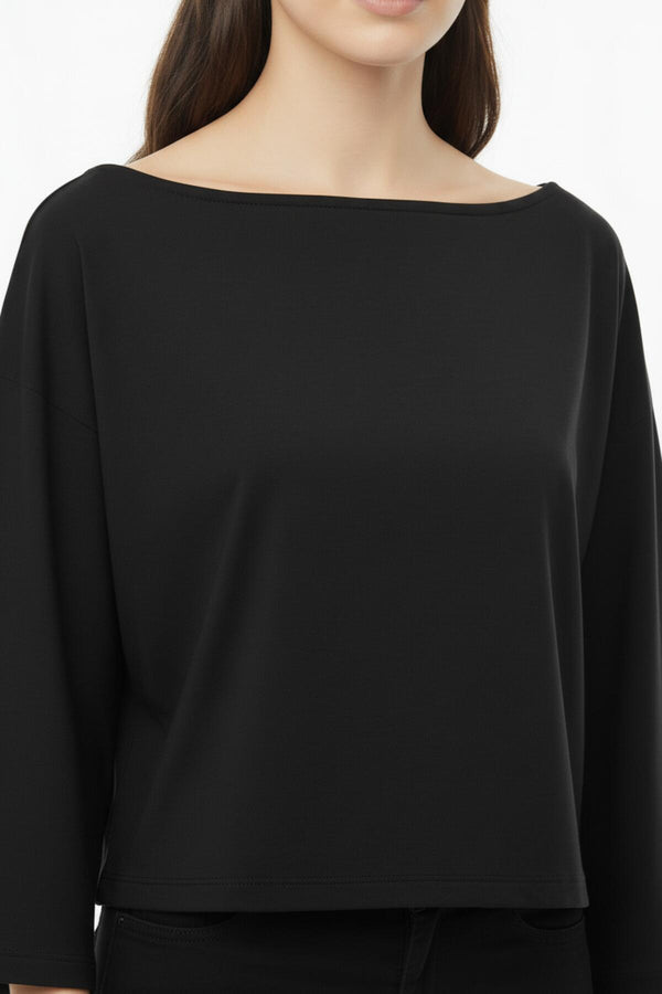 Blouse Met Laag Aangezette Schouders En Wijde Pasvorm — Zwart