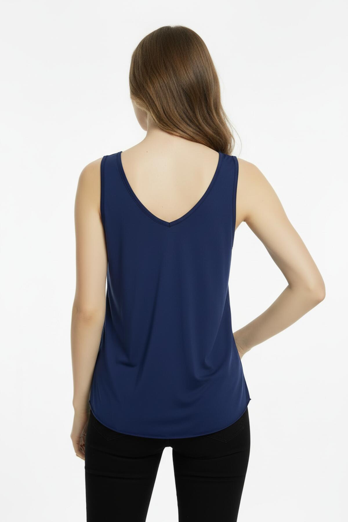 V - Hals Top Met Ovale Zoom En Smalle Bandjes — Marineblauw