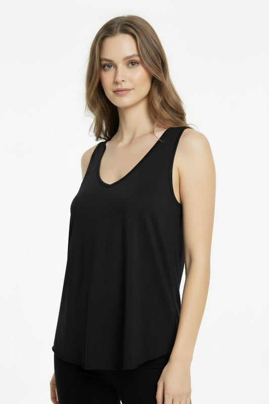 V - Neck Cami With Rounded Hem — Black