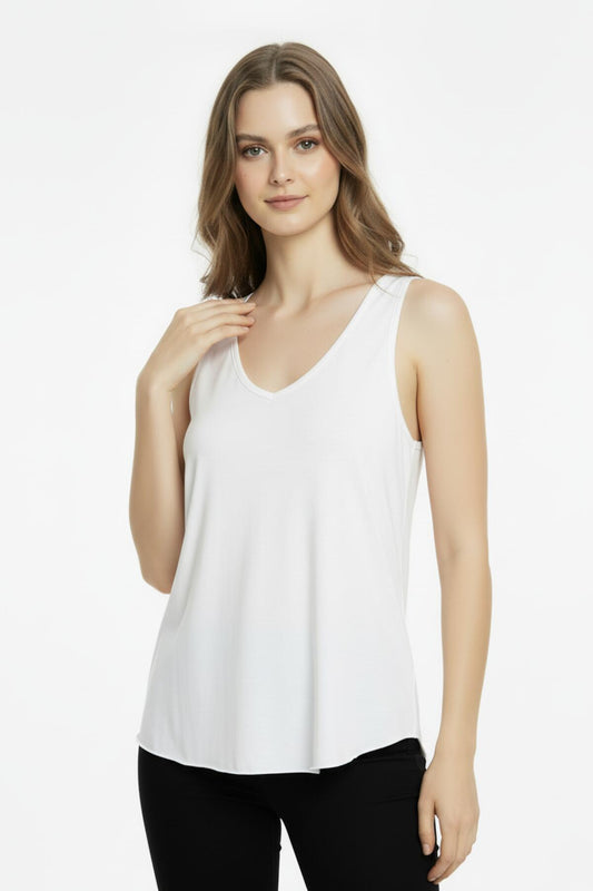 V - Neck Cami With Rounded Hem — Off - White