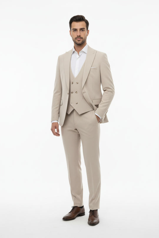 Petek Heren Driedelig Pak — Beige