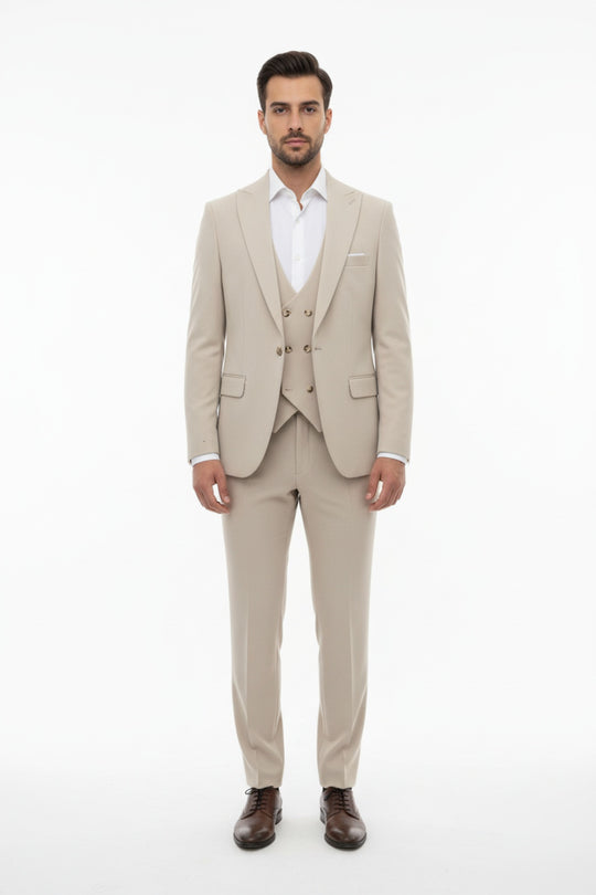 Petek Heren Driedelig Pak — Beige