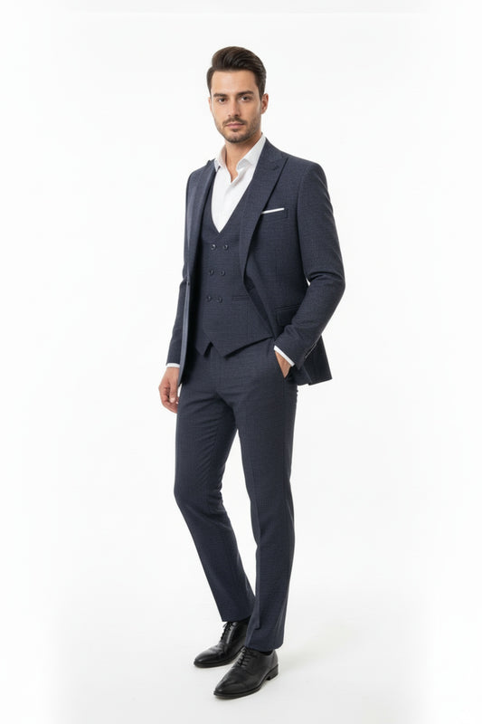 Zegna Melierter 3 - Teiliger Anzug – Marineblau