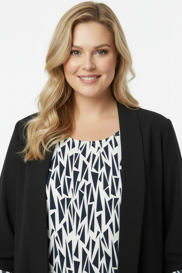 Blazer & Blouse Zwart – Plus‑Size Tweedelig Set
