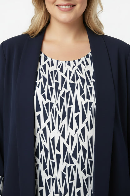 Büyük Beden Bluzlu Ceket  Lacivert