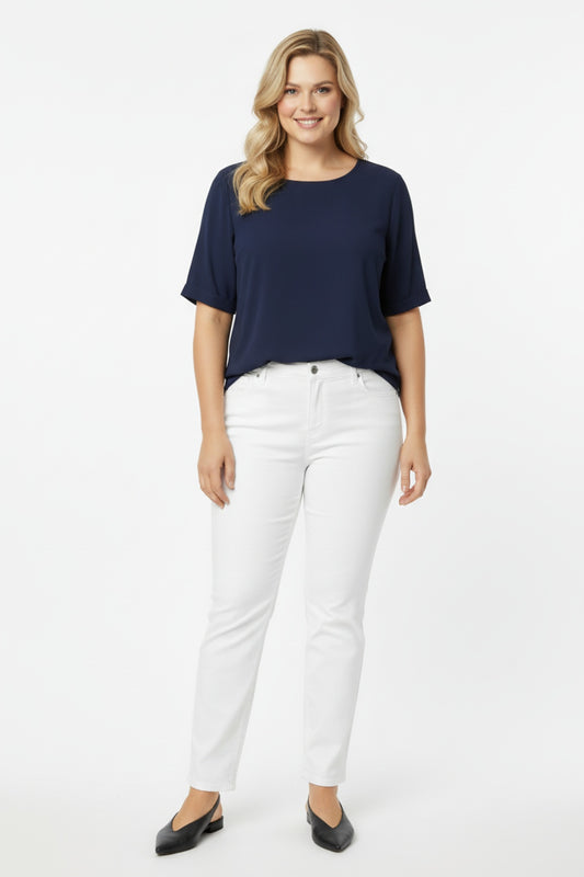 Büyük Beden Likralı Pamuklu Pantolon  Ekru