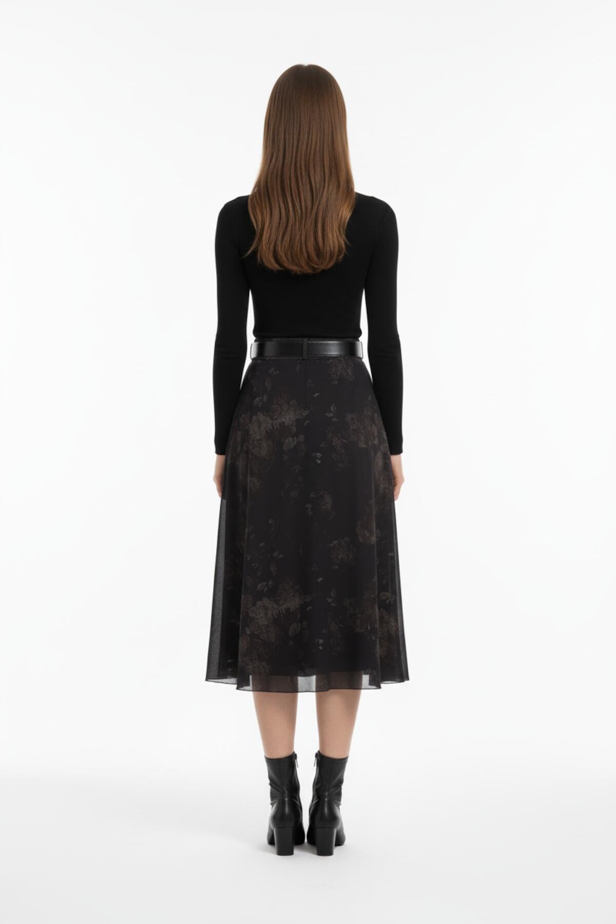 Getailleerde Gevoerde Tule Rok Met Dessin – Bruin
