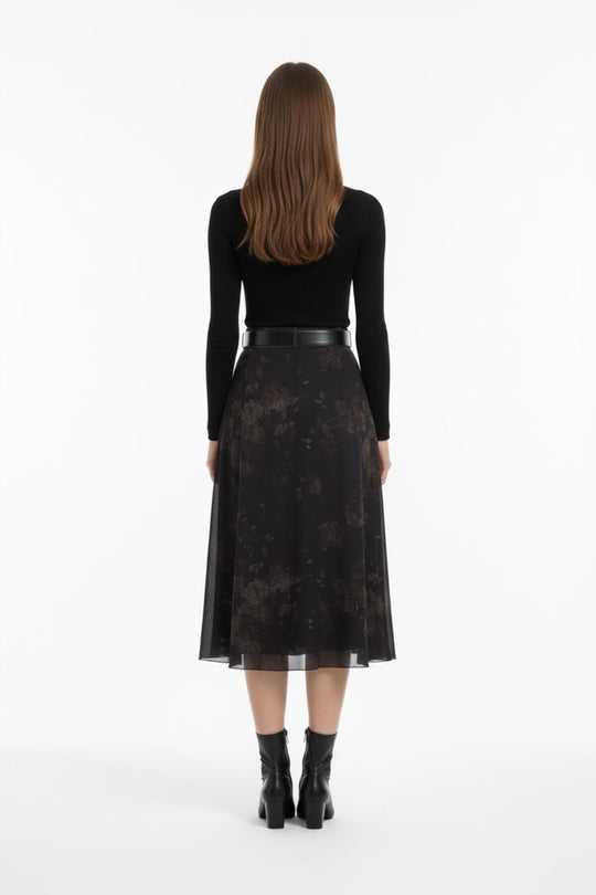 Getailleerde Gevoerde Tule Rok Met Dessin – Bruin