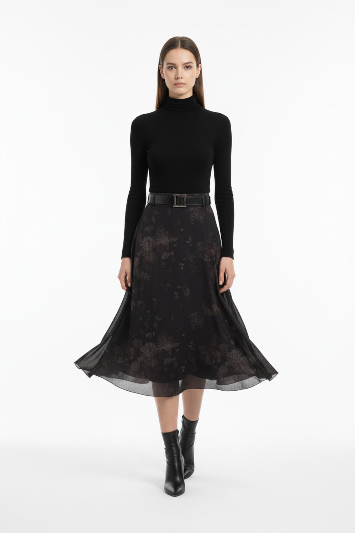 Getailleerde Gevoerde Tule Rok Met Dessin – Bruin