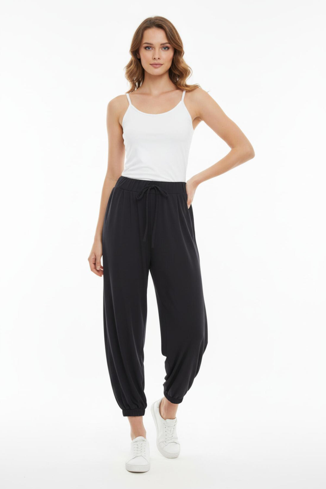 Pantalon En Viscose À Bas Élastiqués — Noir