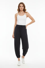 Pantalon En Viscose À Bas Élastiqués — Noir