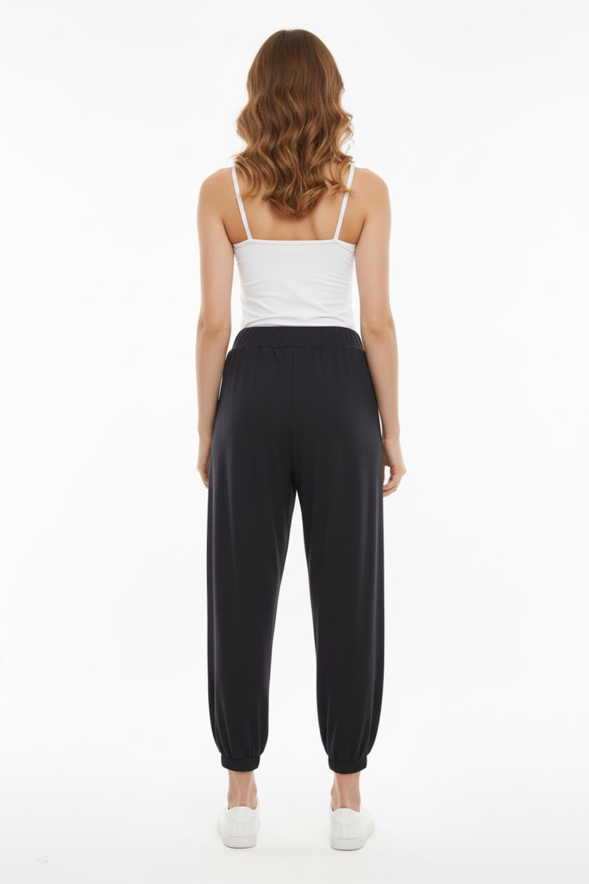 Viscose Broek Met Elastische Boorden — Zwart