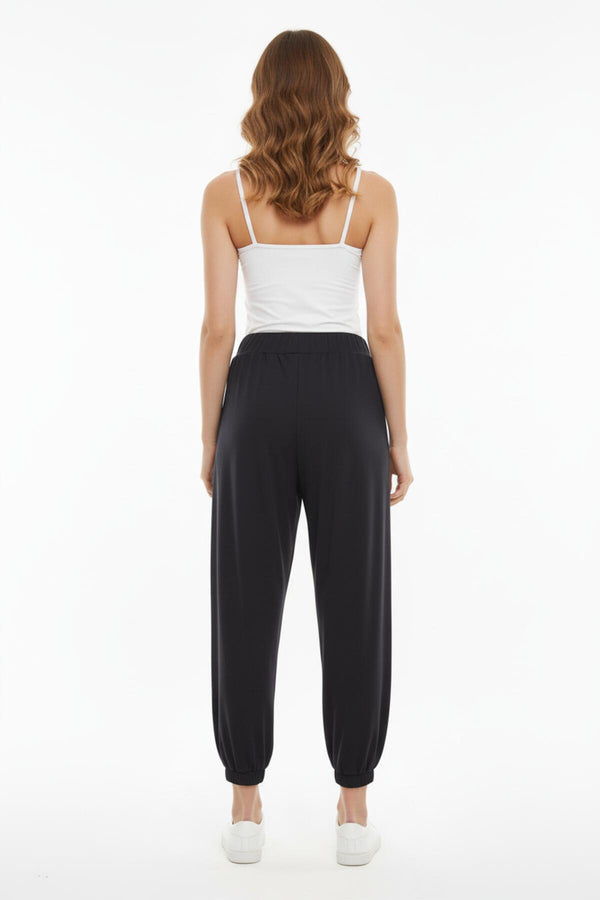Viscose Broek Met Elastische Boorden — Zwart