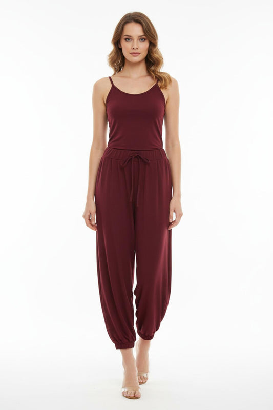 Kadın Paça Lastikli Viskon Şalvar  Bordo