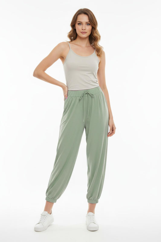 Kadın Paça Lastikli Viskon Şalvar  Yeşil